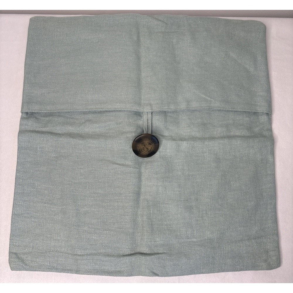 Pottery Barn Big Button Textured Linen Pillow Cover  Blue Coastal Minimalist 18"